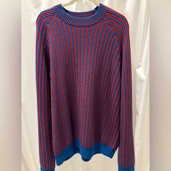 King & Tuckfield Striped Merino Wool Two Tone Sweater in Red/Blue (Size L) - Picture 2 of 7